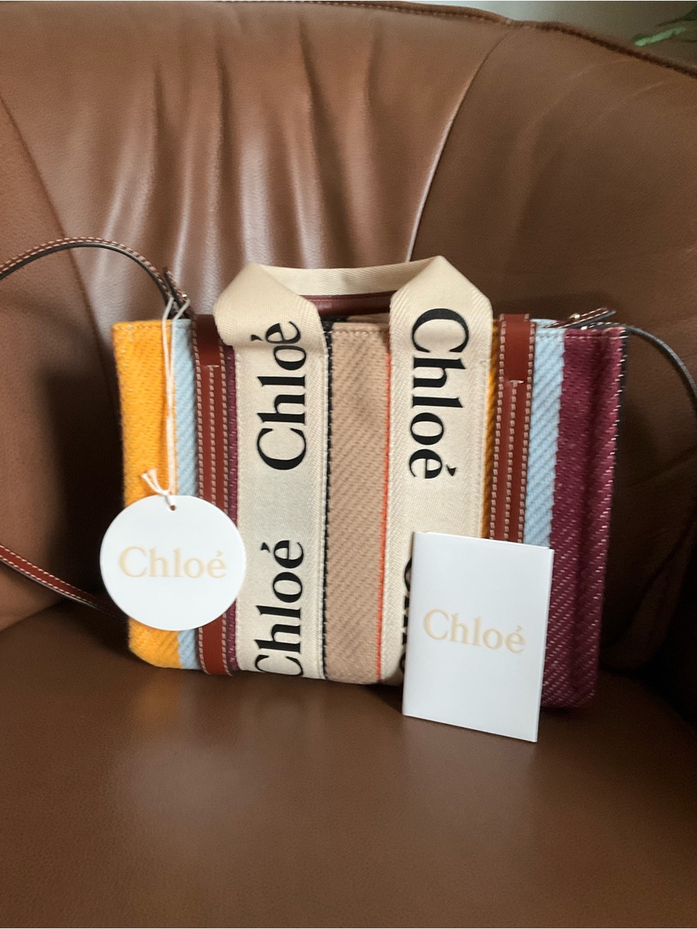 Chloe Woody Logo Strap Stripe cotton Crossbody – multicolor